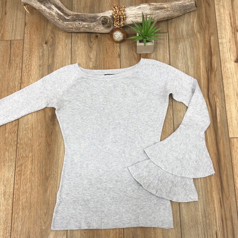 Colloseum Knitwear Heather Gray Ribbed Flare Bell Long Sleeve Top